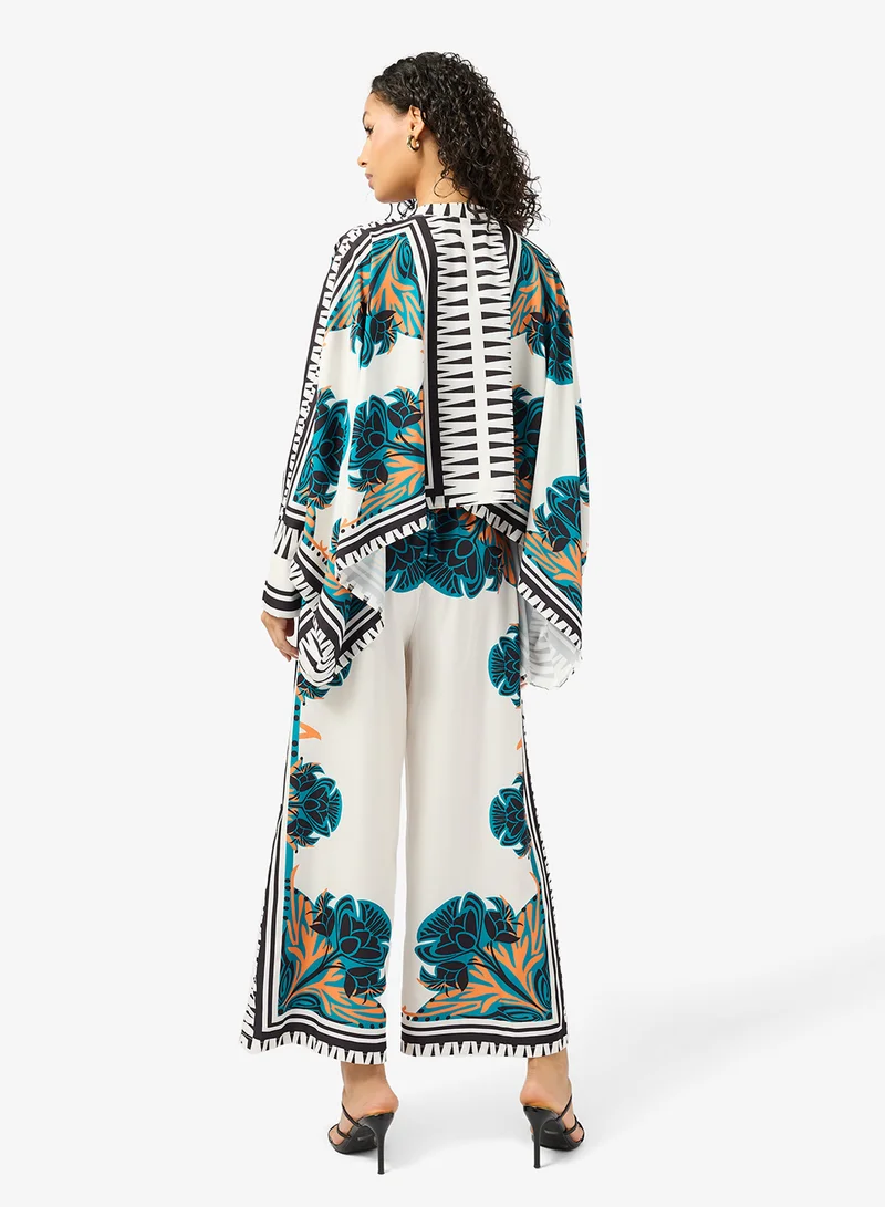 جينجر Oversize Baroque Print Shirt & Pant Coord Set